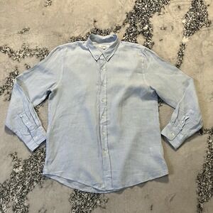 Venroy Shirt Mens Size Small Blue 100% Linen Long Sleeve Button Up Casual